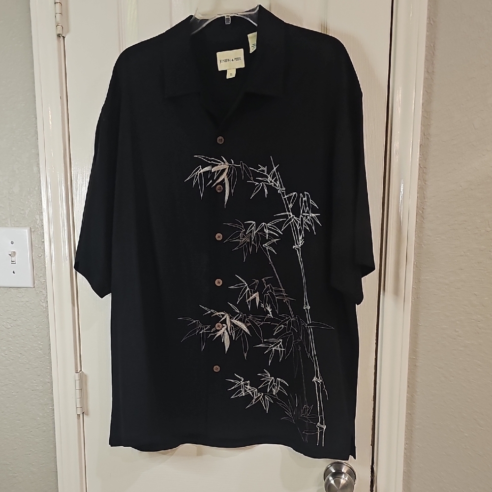 Joseph Feiss 100% Silk Bamboo Print Collared Button-Up Shirt XL